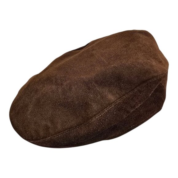 Vintage Eddie Bauer Suede Leather Ascot / Cabbie / Newsboy Cap Hat Brown L / XL - Picture 1 of 9